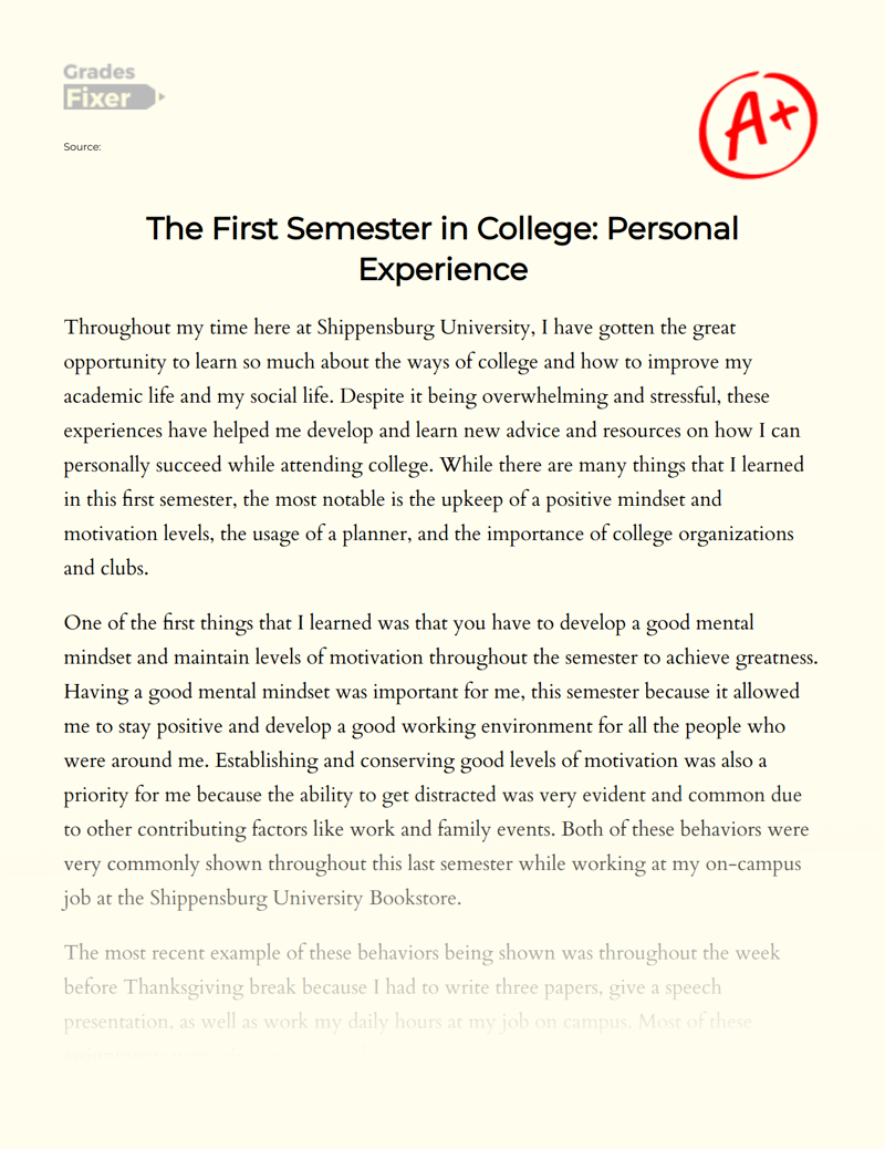 my college experience essay brainly