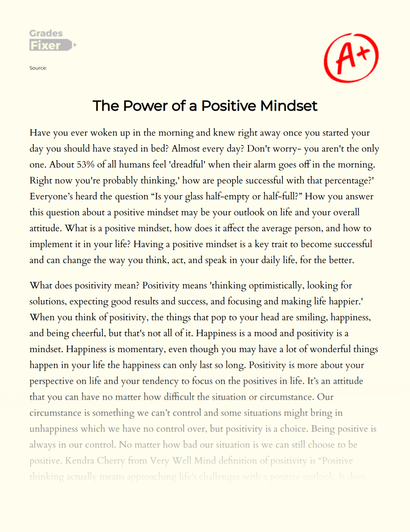 The Power of a Positive Mindset Essay