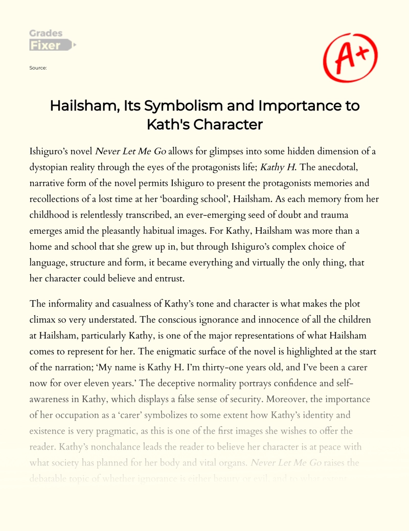 Hailsham and Its Symbolism in Never Let Me Go Essay