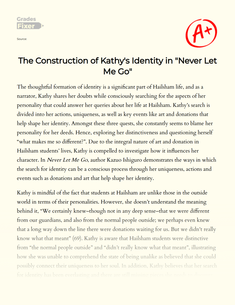The Construction of Kathy's Identity in "Never Let Me Go" Essay
