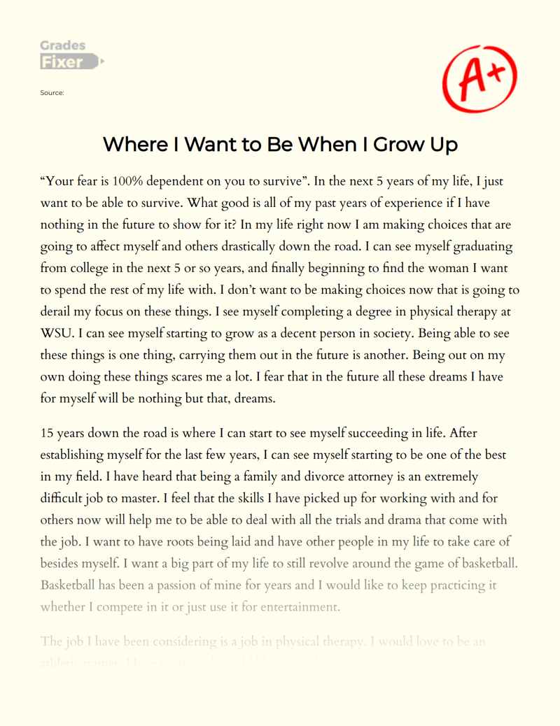 Where I Want to Be When I Grow Up Essay