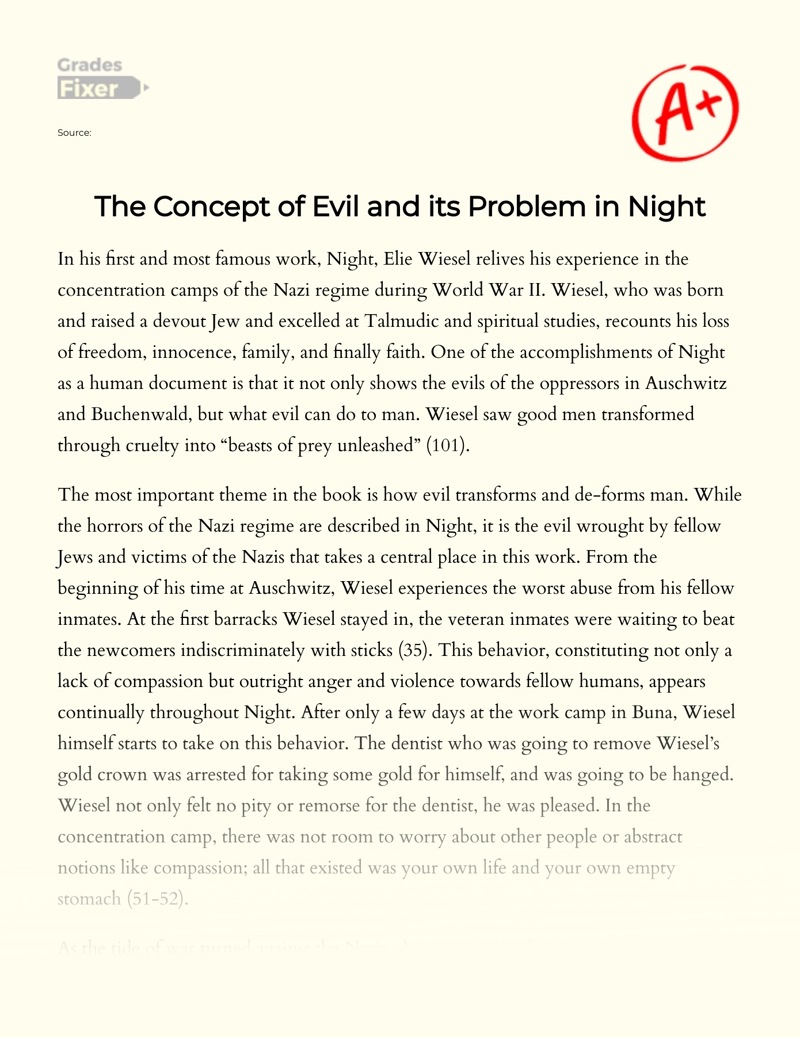 The Concept of Evil and Its Problem in Night Essay