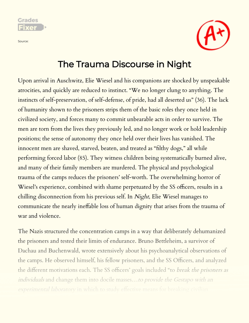 Analysis of Trauma Discourse in Elie Wiesel's Night Essay