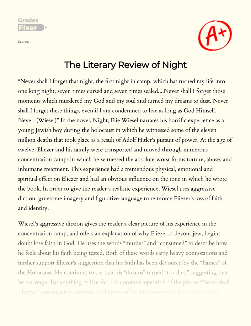 The Literary Review of Night Essay