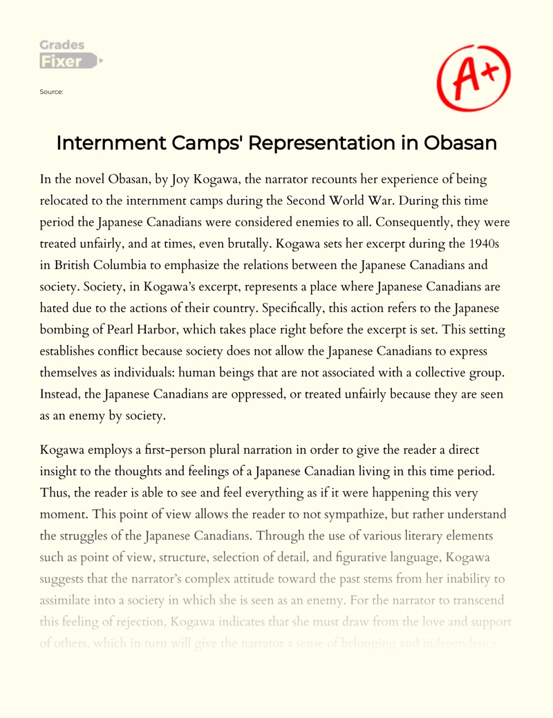 Internment Camps' Representation in Obasan Essay