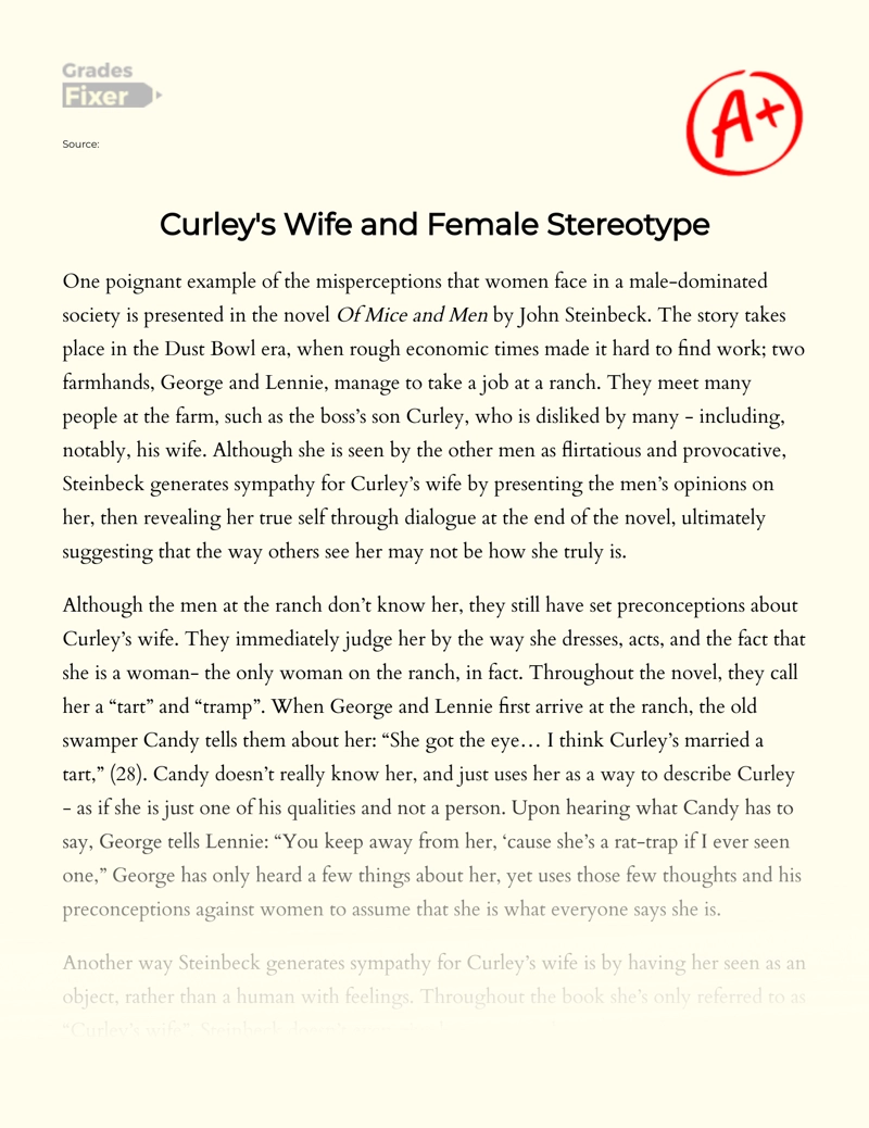 Curley's Wife and Female Stereotype in "Of Mice and Men" Essay