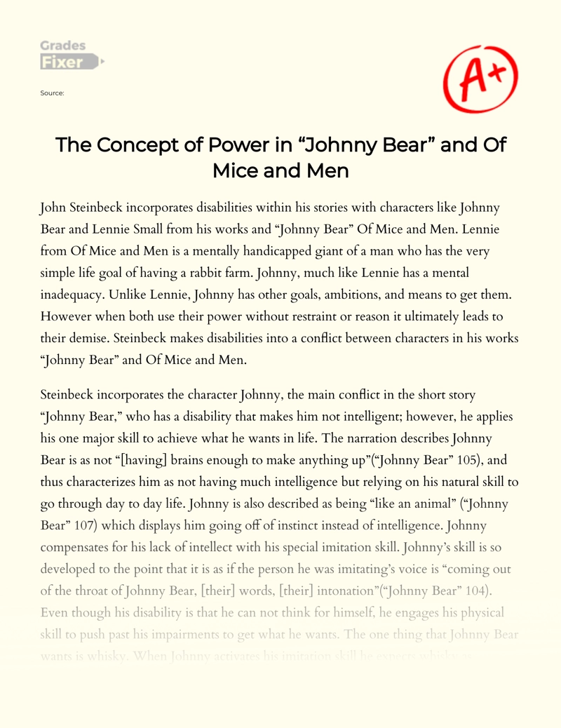 The Concept of Power in "Johnny Bear" and of Mice and Men essay