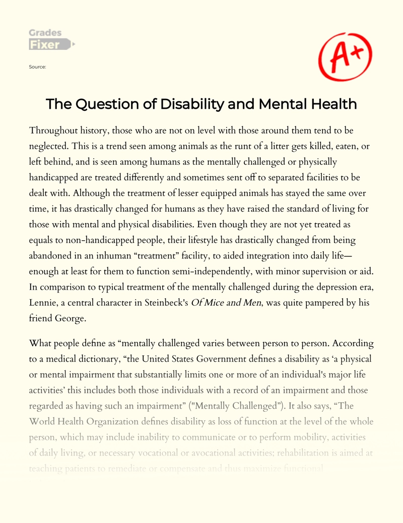 The Question of Disability and Mental Health essay