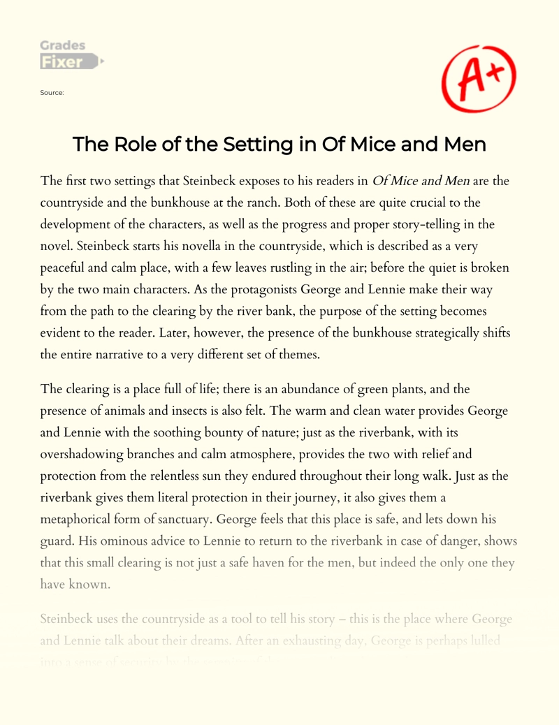 The Role of The Setting in of Mice and Men essay
