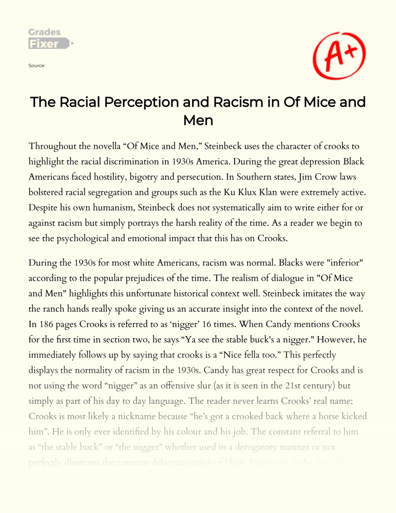 The Impact of Racism on The Character of Crooks in of Mice and Men Essay