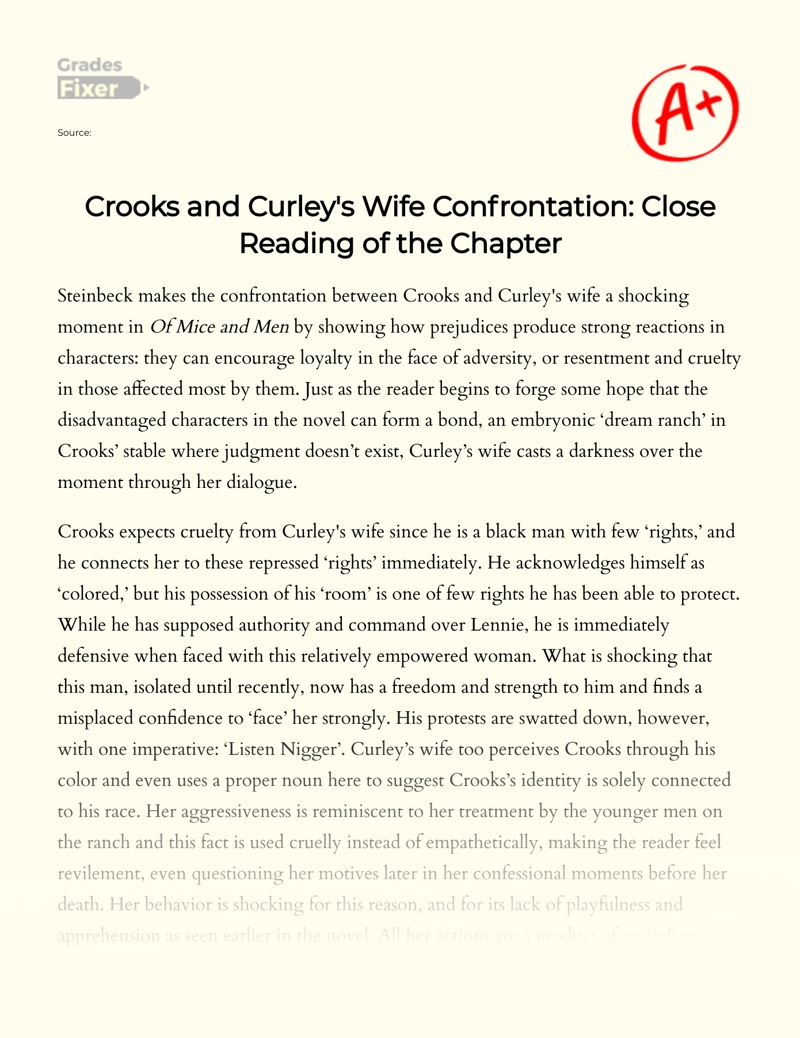Crooks and Curley's Wife Confrontation: Close Reading of The Chapter essay