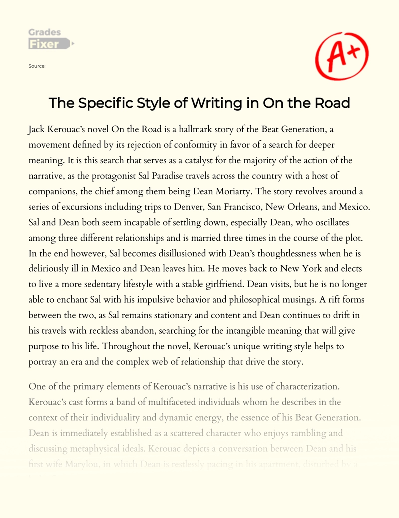 The Specific Style of Writing in "On The Road" Essay