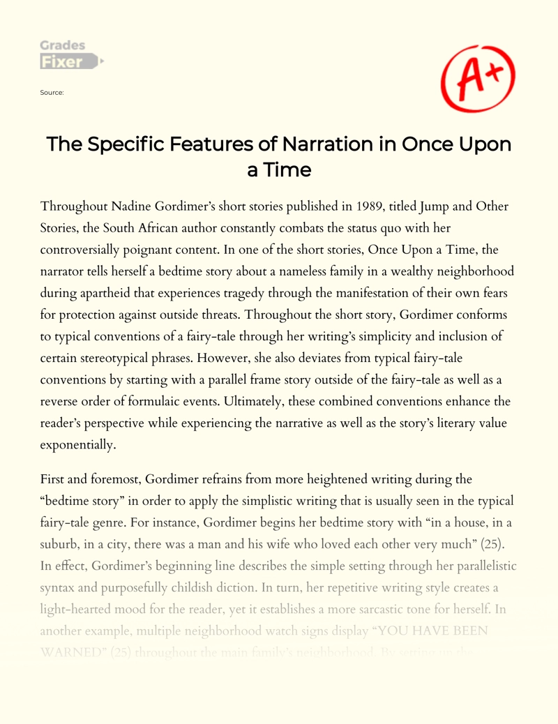 The Specific Features of Narration in once Upon a Time essay