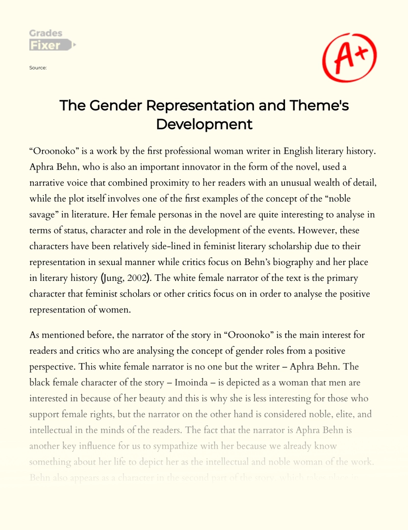 Representation of Women and Gender in Oroonoko Essay