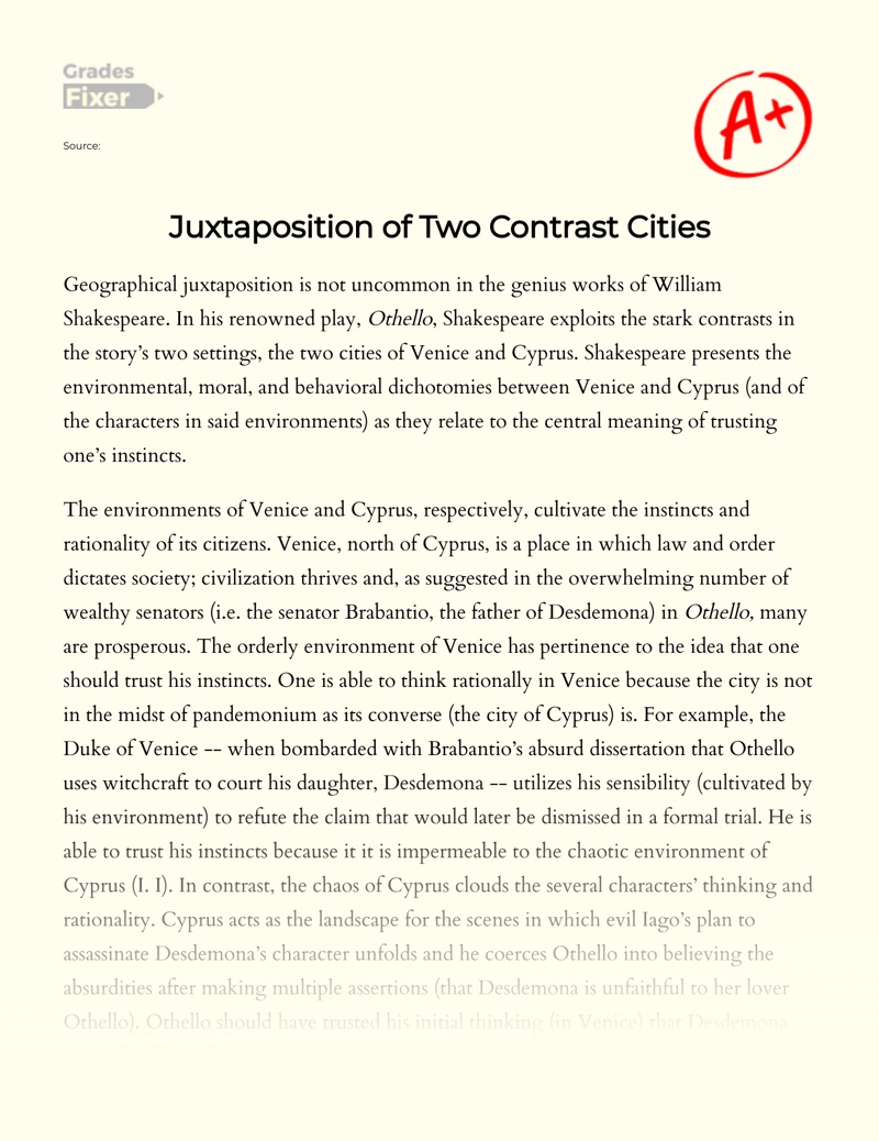 Juxtaposition of Two Contrast Cities essay