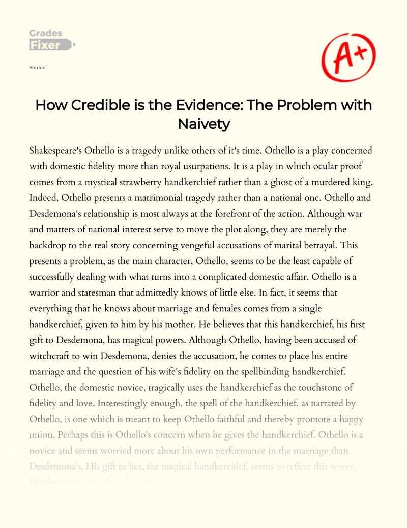 The Problem of Naivety in Shakespeare's Othello Essay