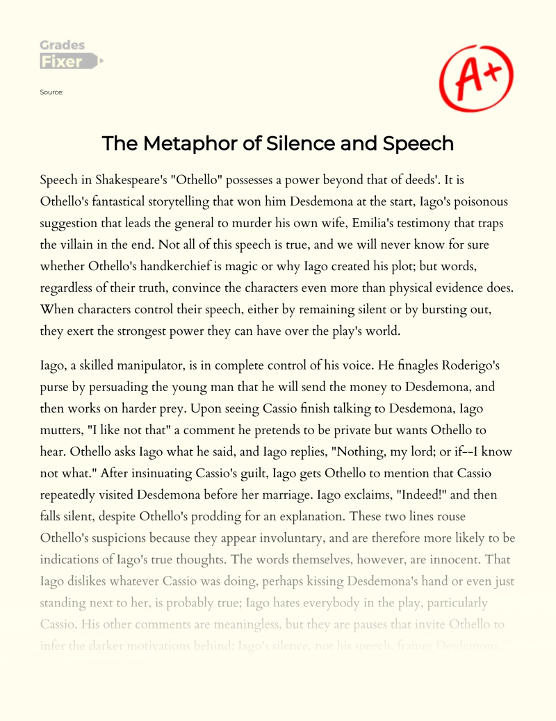 The Metaphor of Silence and Speech essay