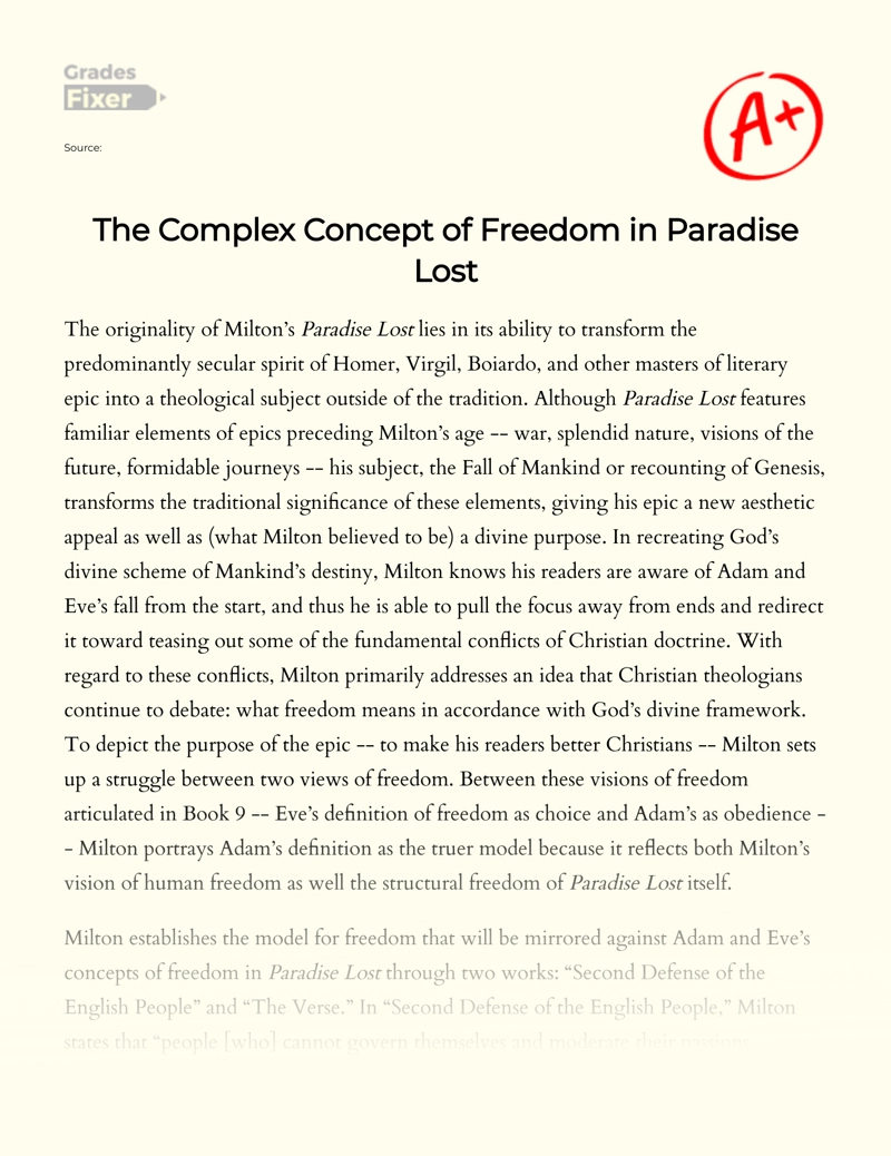 The Complex Concept of Freedom in Paradise Lost Essay