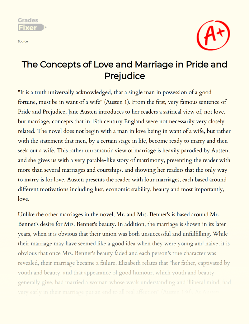 The Concepts of Love and Marriage in Pride and Prejudice Essay