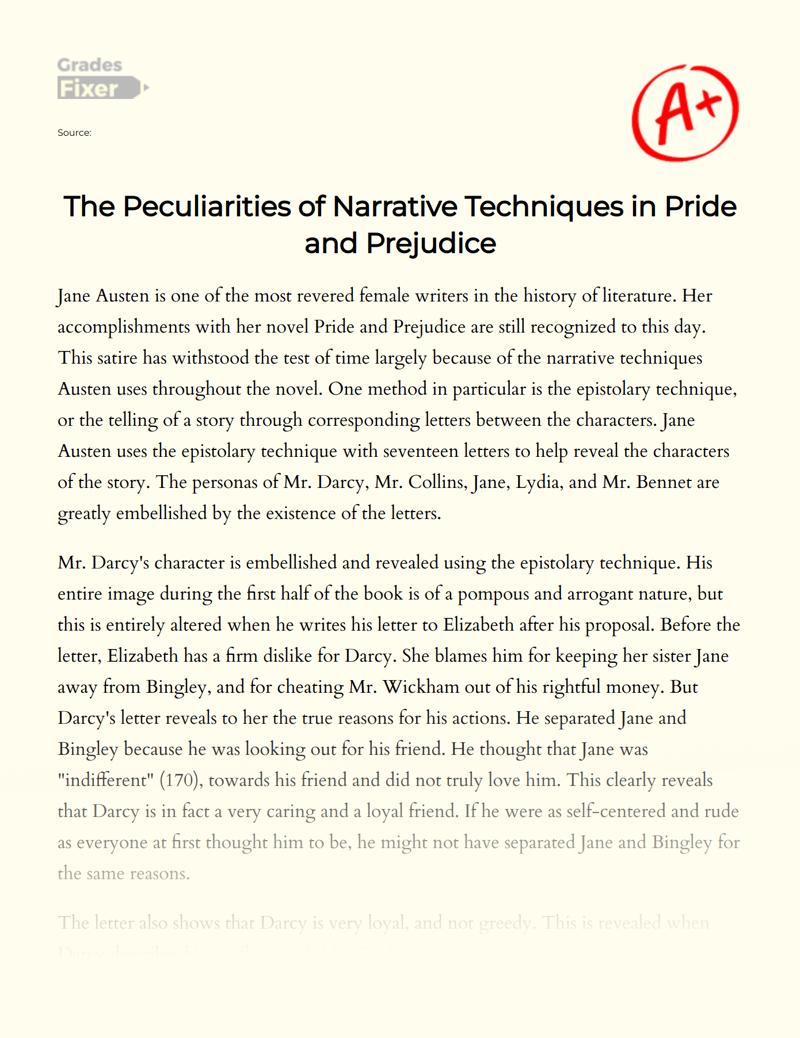 The Peculiarities of Narrative Techniques in Pride and Prejudice Essay