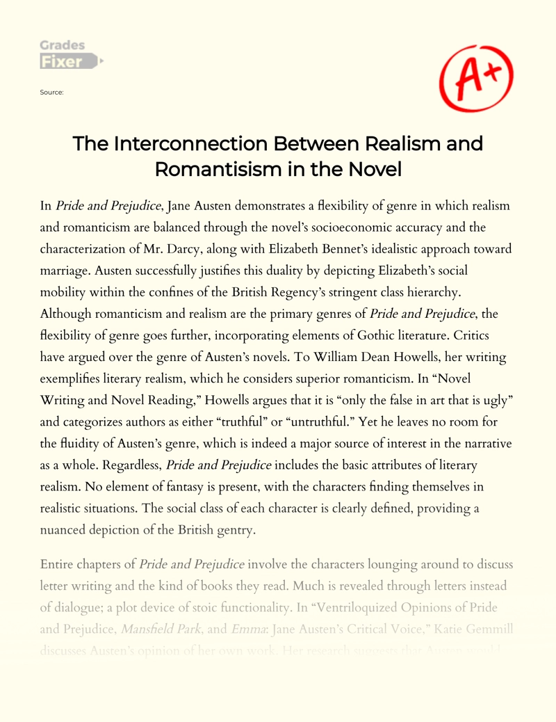 The Interconnection Between Realism and Romanticism in The Novel essay