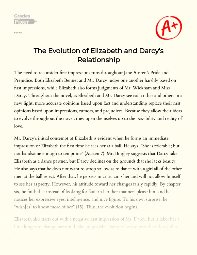 The Evolution of Elizabeth and Darcy's Relationship essay
