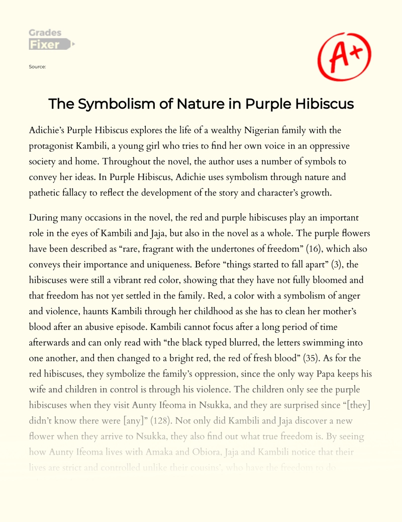 The Symbolism of Nature in Purple Hibiscus essay