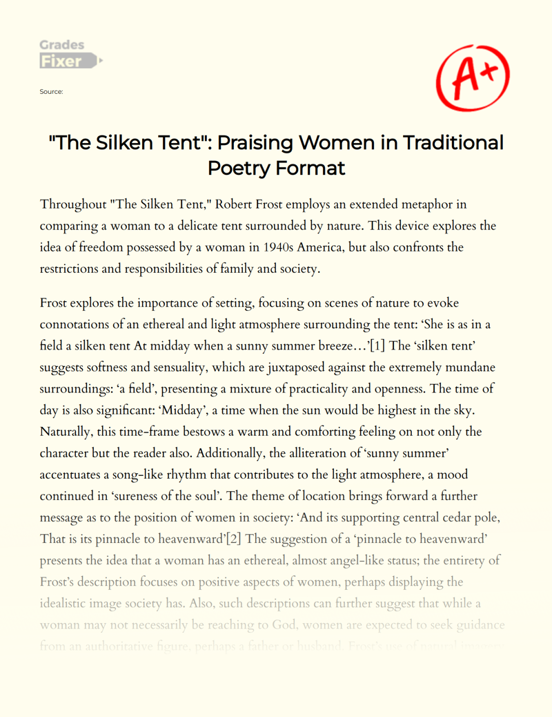 "The Silken Tent": Praising Women in Traditional Poetry Format Essay
