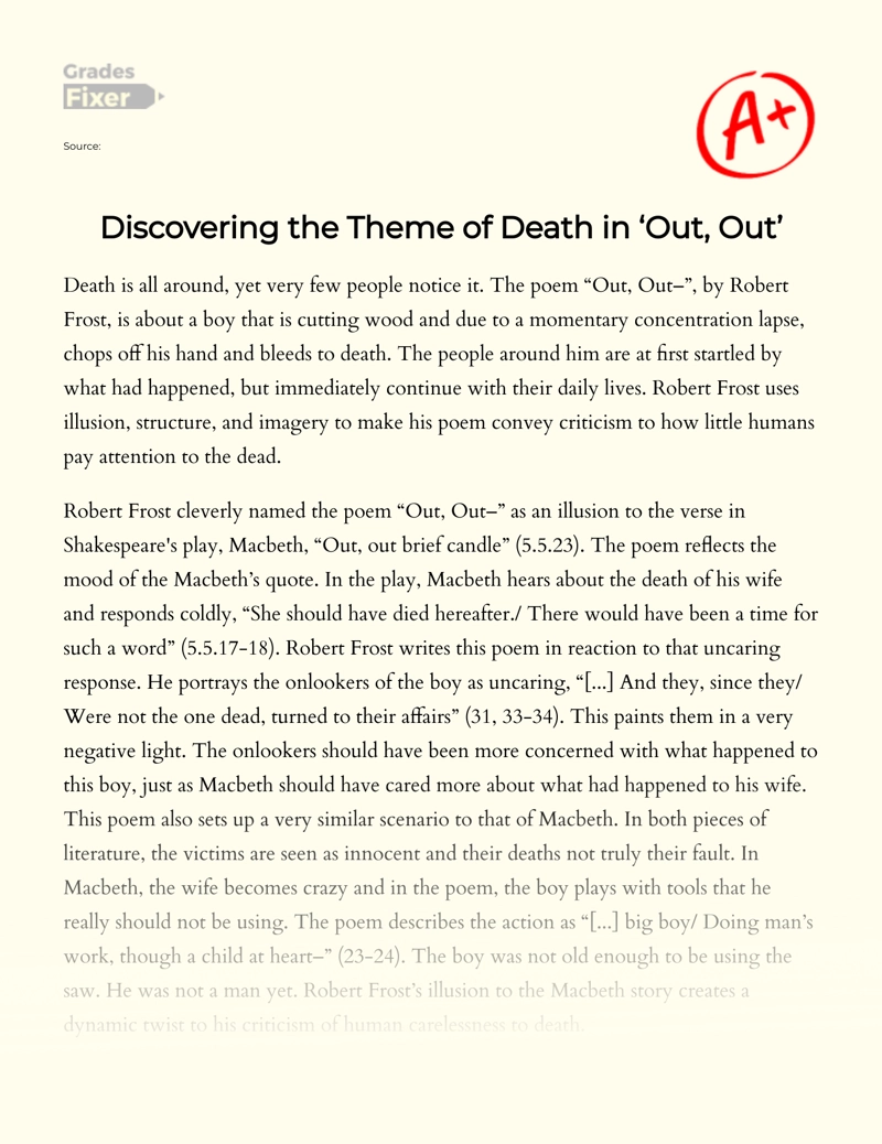 Discovering The Theme of Death in ‘out, Out’ Essay