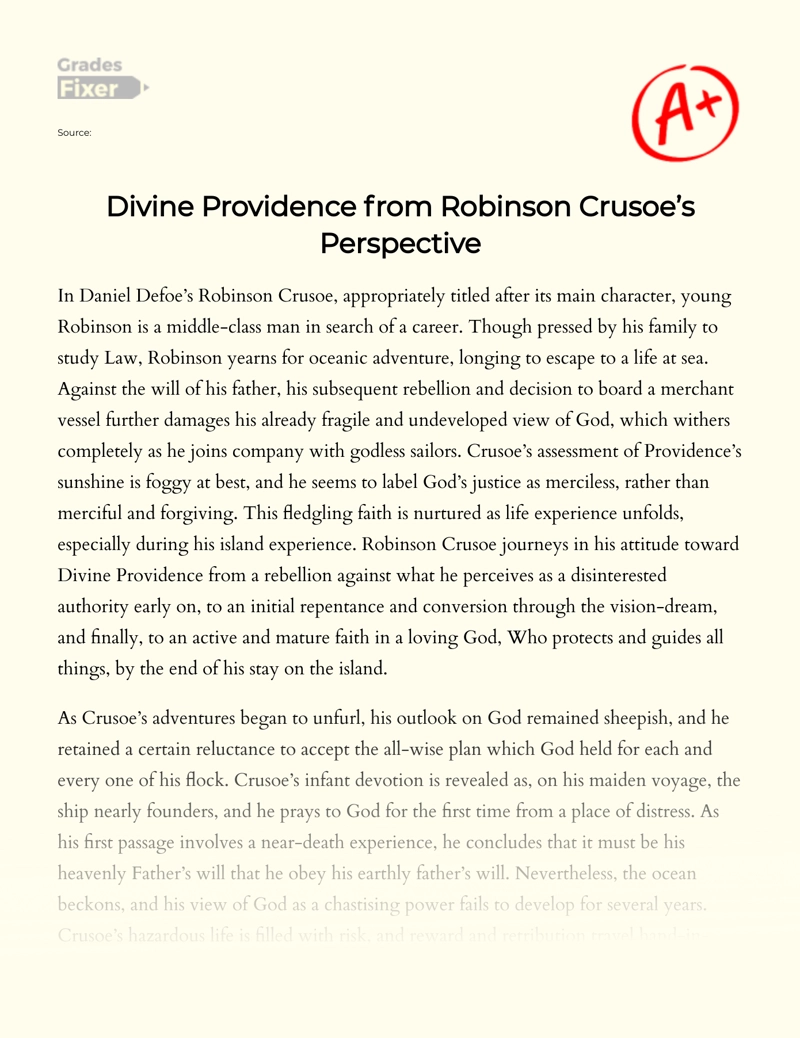 Divine Providence from Robinson Crusoe’s Perspective Essay