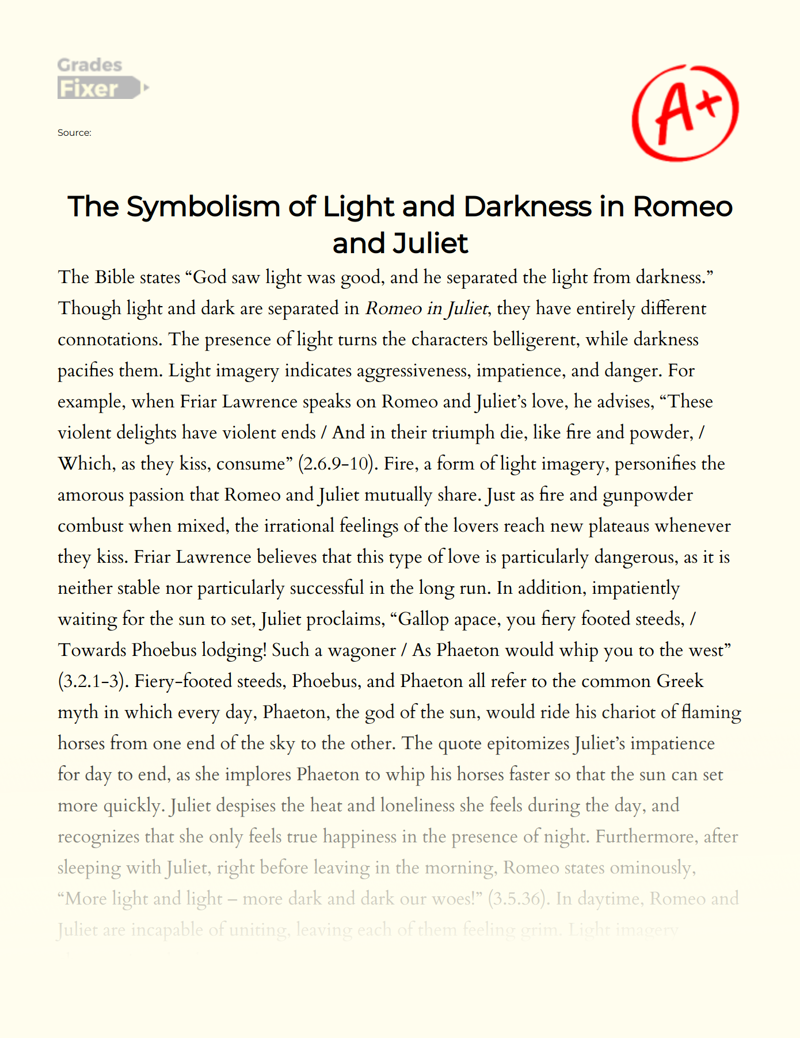 The Symbolism of Light and Darkness in Romeo and Juliet Essay