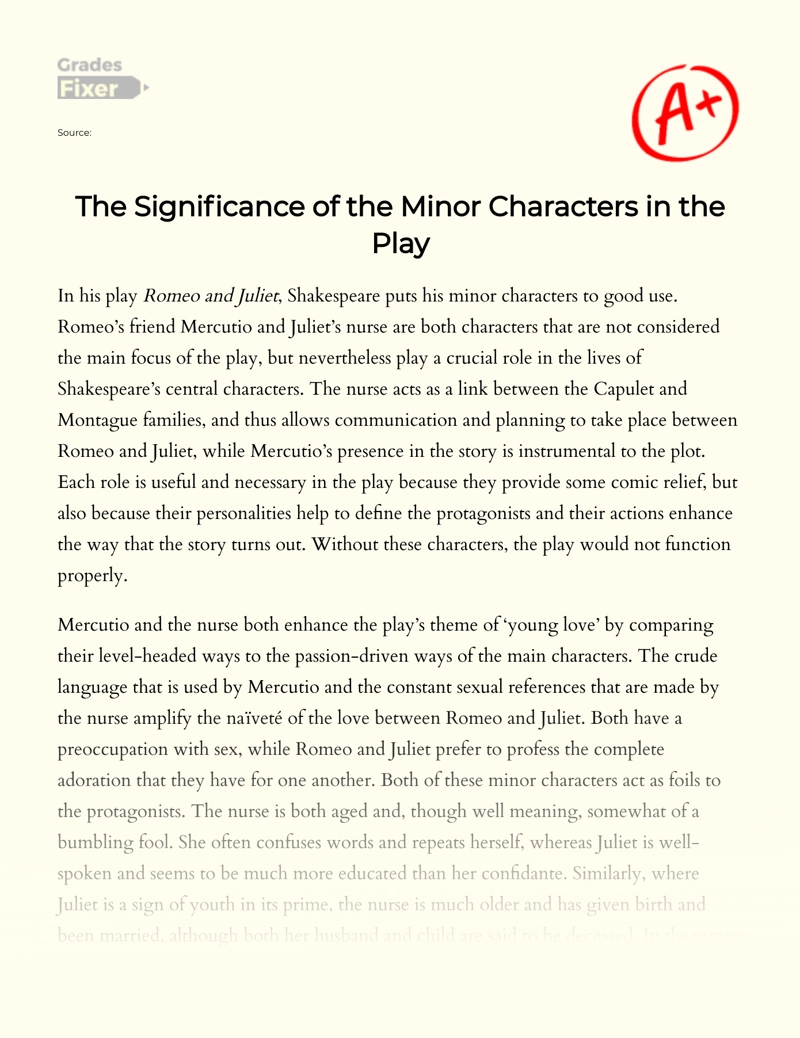 The Role of The Minor Characters in Romeo and Juliet essay