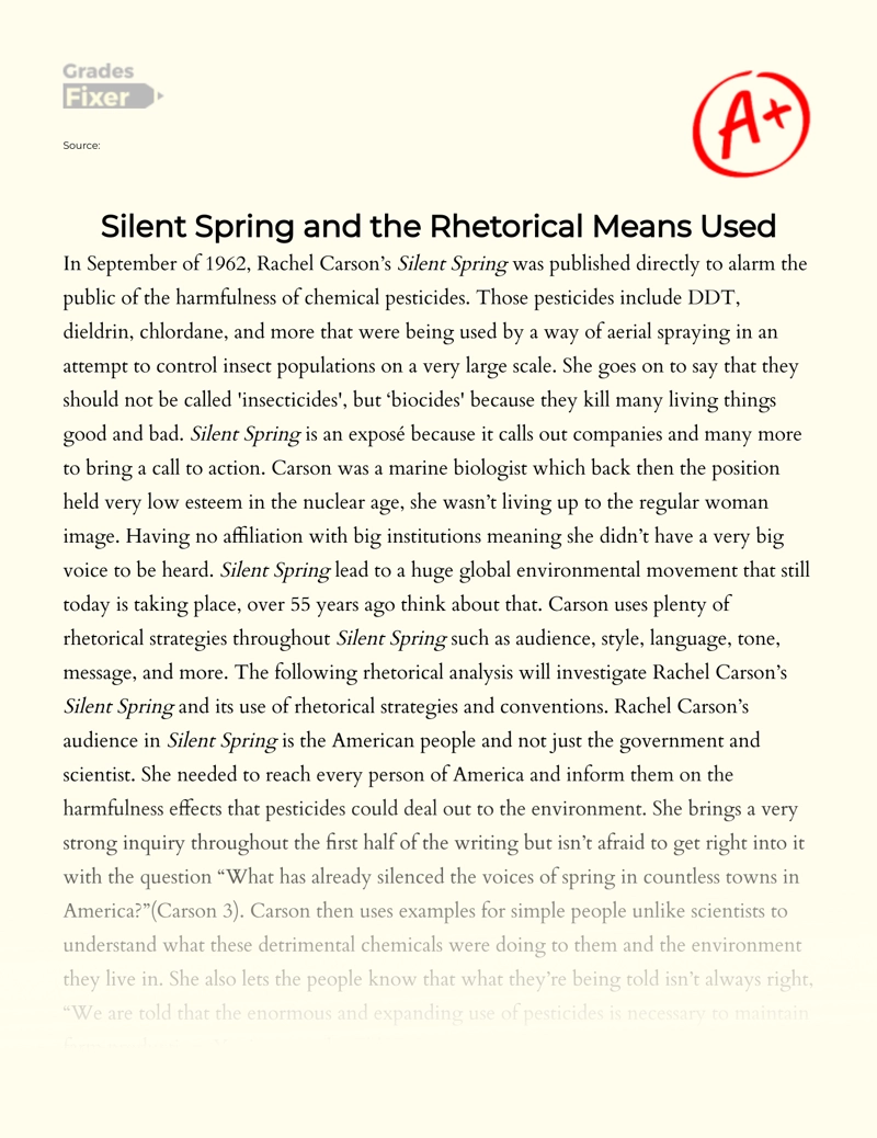 The Use of Rhetorical Strategies and Conventions in Silent Spring Essay