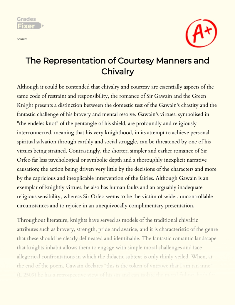 The Representation of Courtesy Manners and Chivalry essay