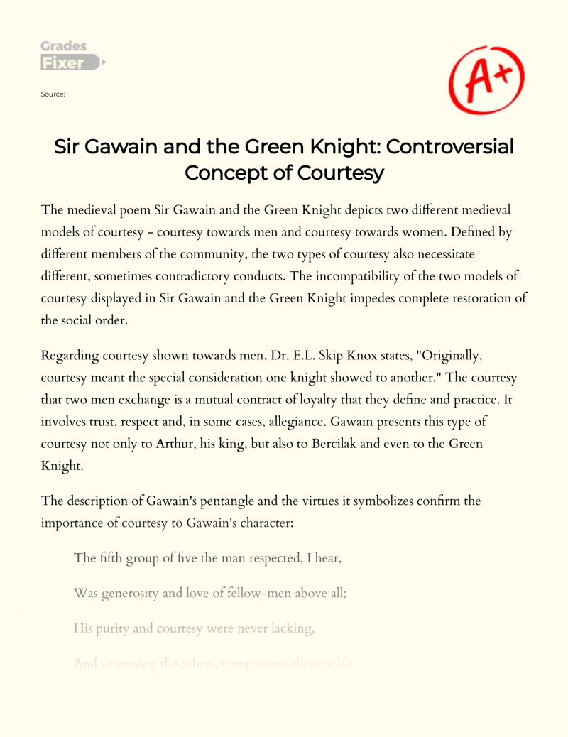 "Sir Gawain and The Green Knight": Controversial Concept of Courtesy Essay