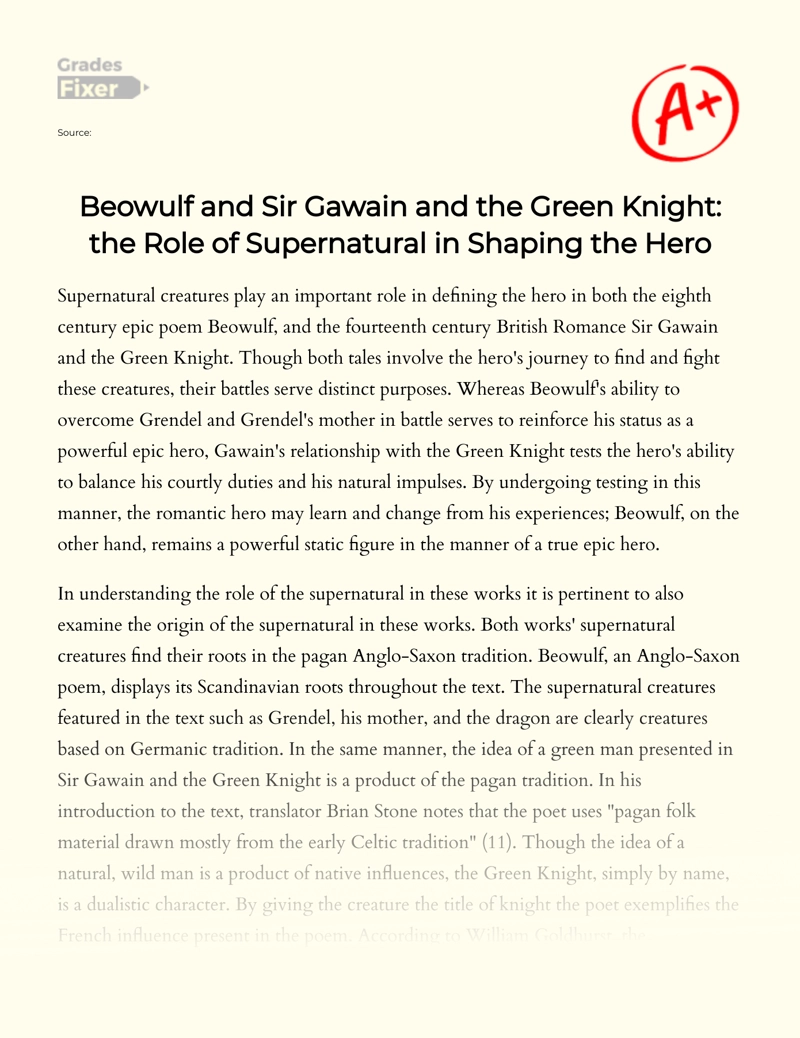 Реферат: Heroes Gawain Vrs Beowulf Essay Research Paper