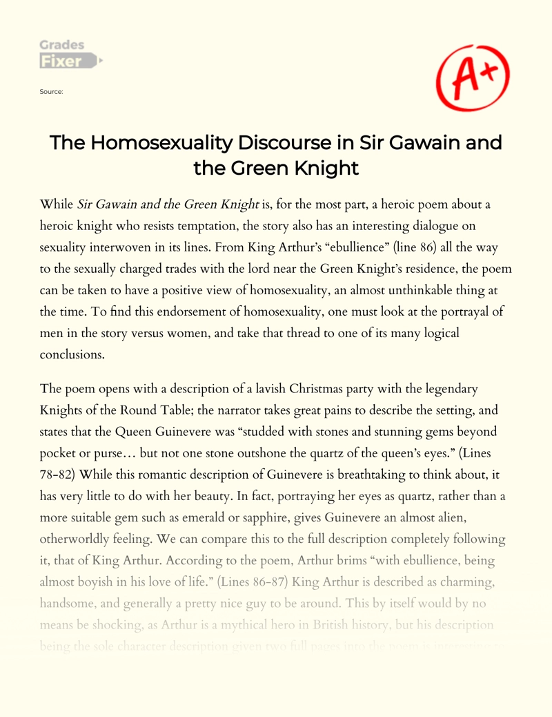 The Homosexuality Discourse in "Sir Gawain and The Green Knight" essay