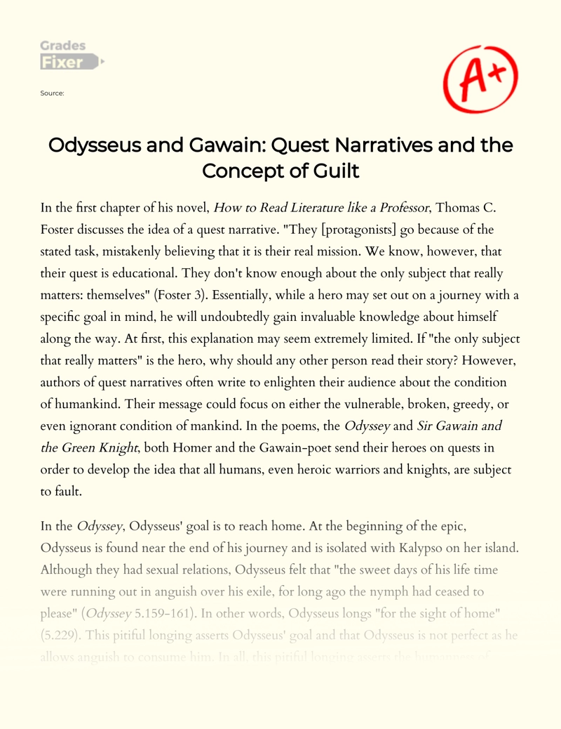 Odysseus and Gawain: Quest Narratives and The Concept of Guilt Essay
