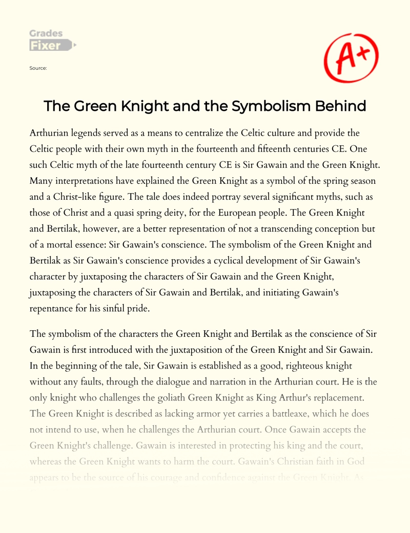 The Symbolism of Characters in Sir Gawain and The Green Knight Essay