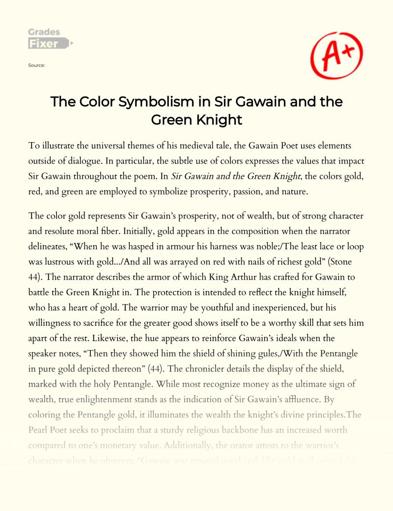 The Color Symbolism in "Sir Gawain and The Green Knight" essay