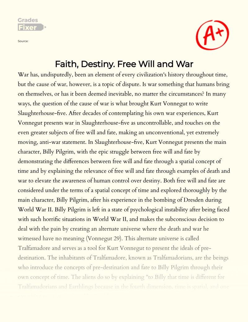 Free Will and Fate in Slaughterhouse-five essay