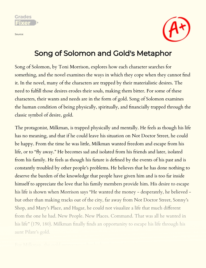 Gold as a Symbol of Desire in Song of Solomon  Essay