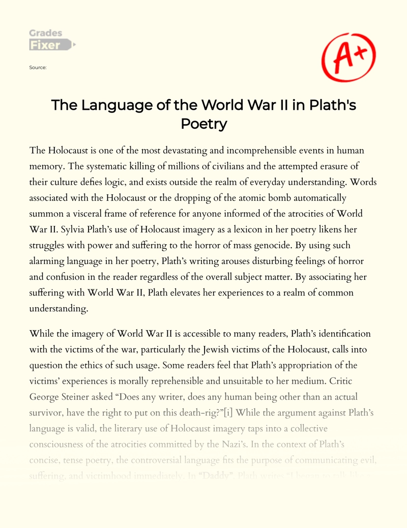 The Language of The World War Ii in Plath's Poetry Essay