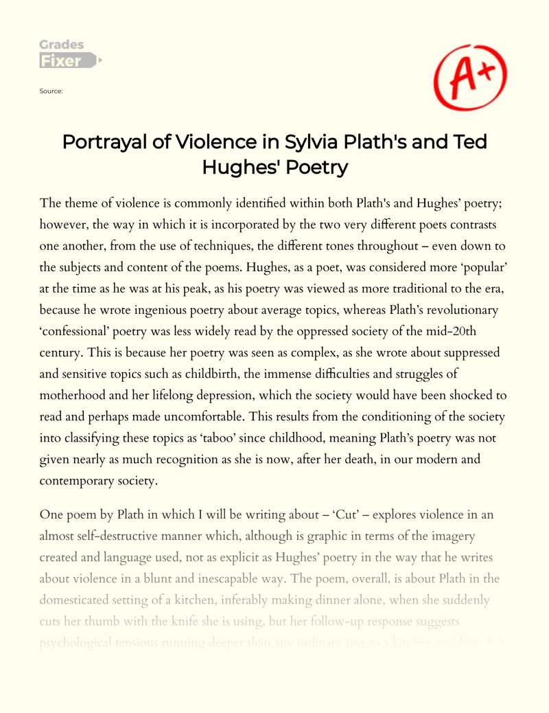 Portrayal of Violence in Sylvia Plath's and Ted Hughes' Poetry Essay