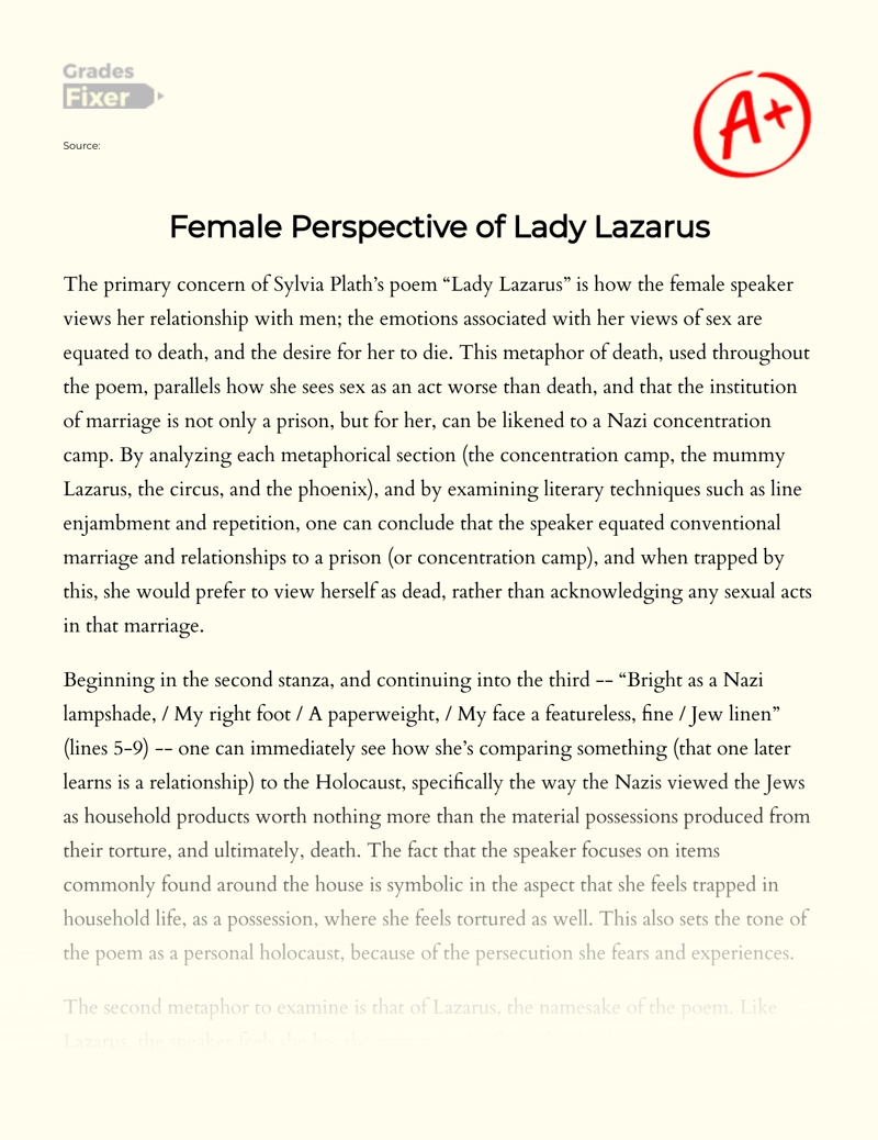 Marriage as a Trap in Lady Lazarus Essay