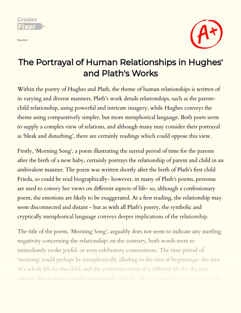 The Portrayal of Human Relationships in Hughes' and Plath's Works essay