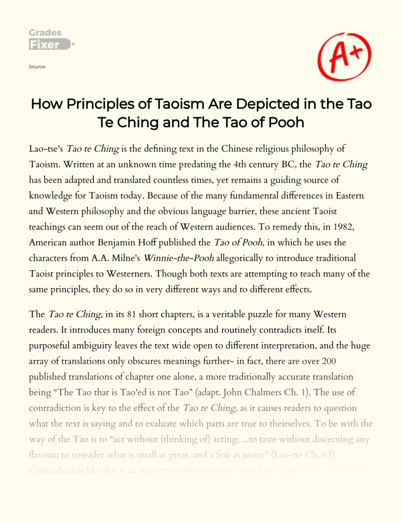 How Principles of Taoism Are Depicted in The Tao Te Ching and The Tao of Pooh Essay