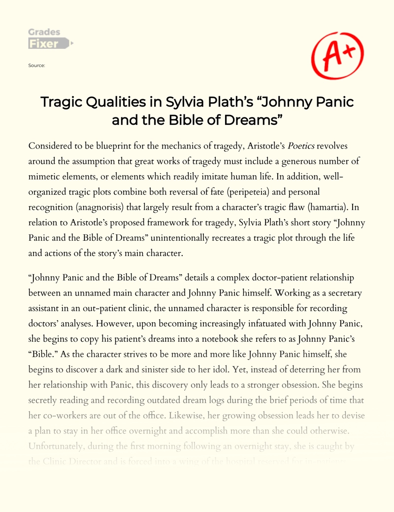 The Tragic Plot in Johnny Panic and The Bible of Dreams by Sylvia Plath Essay