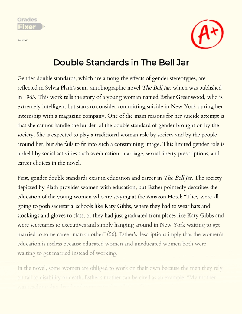 Gender Double Standards in The Bell Jar Essay