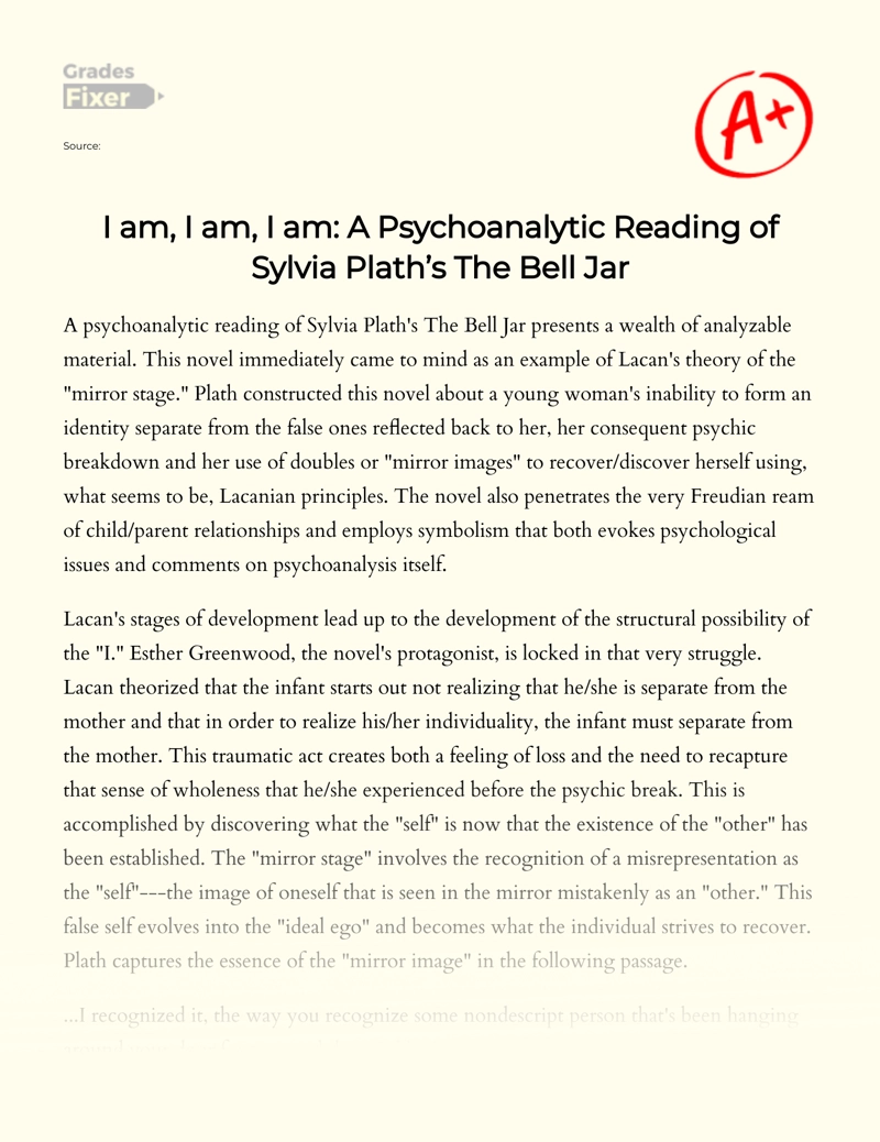 I Am, I Am, I Am: Reading The Bell Jar from The Psychoanalytic Perspective Essay